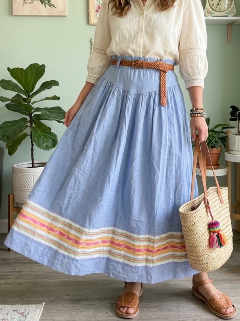 Vintage Chaus Sport Southwestern Denim Like 100% Cotton Skirt Sz. S